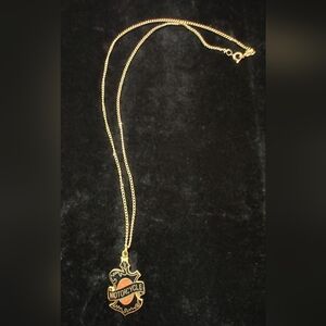 Vintage USA Motorcycle Rider Gold Tone‎ Necklace And Pendant 20"